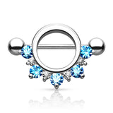 Pair Half Circle CZ Lined Nipple Rings Shield