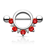 Pair Half Circle CZ Lined Nipple Rings Shield