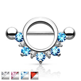 Pair Half Circle CZ Lined Nipple Rings Shield