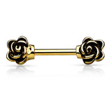 Pair of Casted Flower Ends 316L Surgical Steel Nipple Bar