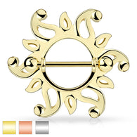 Pair of Swirling Sunburst Tribal Shield Nipple Ring Barbell