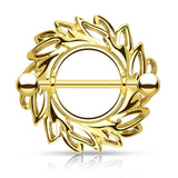 Pair of Swirling Leaves Tribal Nipple Shield Rings