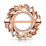 Pair of Swirling Leaves Tribal Nipple Shield Rings