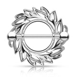 Pair of Swirling Leaves Tribal Nipple Shield Rings