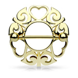 Pair of Tribal Hearts Hollow Nipple Shield Ring