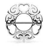 Pair of Tribal Hearts Hollow Nipple Shield Ring