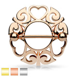 Pair of Tribal Hearts Hollow Nipple Shield Ring
