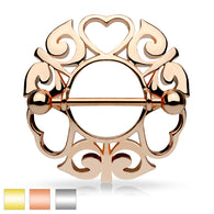 Pair of Tribal Hearts Hollow Nipple Shield Ring
