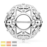 Pair of Heart Filigree Round Nipple Ring Shield