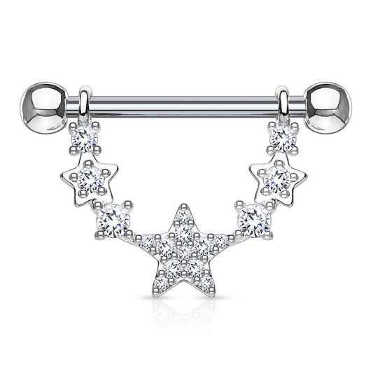 Pair of CZ Star Linked Surgical Steel Barbell Nipple Rings