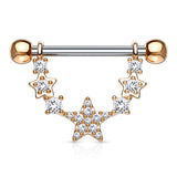 Pair of CZ Star Linked Surgical Steel Barbell Nipple Rings