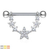 Pair of CZ Star Linked Surgical Steel Barbell Nipple Rings