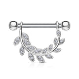 Pair of CZ Leaf Surgical Steel Barbell Nipple Rings