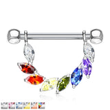 Pair of Marquise CZ Dangle Surgical Steel Barbell Nipple Rings