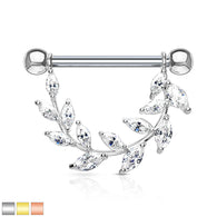 Pair of Marquise CZ Vine Surgical Steel Barbell Nipple Rings