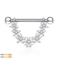 Pair of CZ Flower Dangle Surgical Steel Barbell Nipple Rings