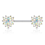 Pair of CZ Heart Surgical Steel Barbell Nipple Rings