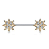 Pair of CZ Starburst Surgical Steel Barbell Nipple Rings