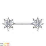 Pair of CZ Starburst Surgical Steel Barbell Nipple Rings