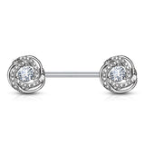 Pair of CZ Rose Surgical Steel Barbell Nipple Rings