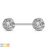 Pair of CZ Rose Surgical Steel Barbell Nipple Rings