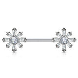 Pair of CZ Flower Surgical Steel Barbell Nipple Rings