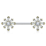 Pair of CZ Flower Surgical Steel Barbell Nipple Rings