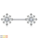 Pair of CZ Flower Surgical Steel Barbell Nipple Rings