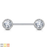 Pair of Multi CZ Surgical Steel Barbell Nipple Rings