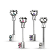 Pair of Heart Key with CZ Barbell Nipple Rings