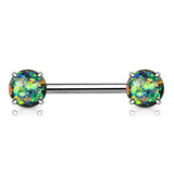 Pair of Opal Glitter Front Facing Barbell Nipple Rings