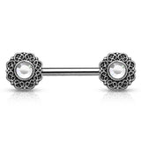 Pair of Crystal Tribal Heart Filigree Surgical Steel Nipple Barbells