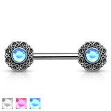 Pair of Crystal Tribal Heart Filigree Surgical Steel Nipple Barbells