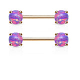 Pair of Opal Front Facing 14KT Rose Gold Plated Barbell Nipple Rings