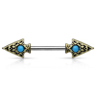 Pair of Turquoise Tribal Spear Surgical Steel Nipple Rings Barbells