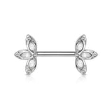 Pair of Crystal Set Three Petal Flower Surgical Steel Nipple Barbells