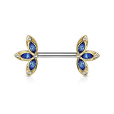 Pair of Crystal Set Three Petal Flower Surgical Steel Nipple Barbells
