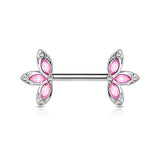 Pair of Crystal Set Three Petal Flower Surgical Steel Nipple Barbells