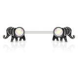 Pair of Elephant with Opal Glitter Barbell Nipple Rings