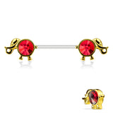 Pair of Round CZ Elephant Barbell Nipple Rings