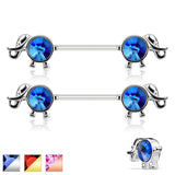 Pair of Round CZ Elephant Barbell Nipple Rings
