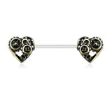 Pair of Heart Steampunk Barbell Nipple Rings