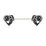 Pair of Heart Steampunk Barbell Nipple Rings