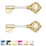 Pair of Opal Glitter Heart Key Barbell Nipple Rings