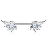 Pair of Angel Wings CZ Barbell Nipple Rings