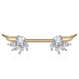 Pair of Angel Wings CZ Barbell Nipple Rings