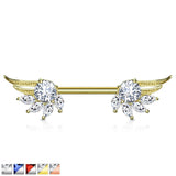 Pair of Angel Wings CZ Barbell Nipple Rings