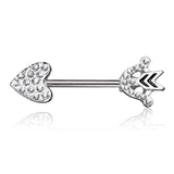 Pair of CZ Paved Heart Arrow 316L Surgical Steel Nipple Barbells