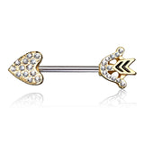 Pair of CZ Paved Heart Arrow 316L Surgical Steel Nipple Barbells