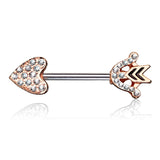 Pair of CZ Paved Heart Arrow 316L Surgical Steel Nipple Barbells